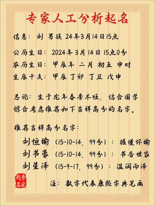 2024龍年劉姓寶寶吉祥如意的名字大全